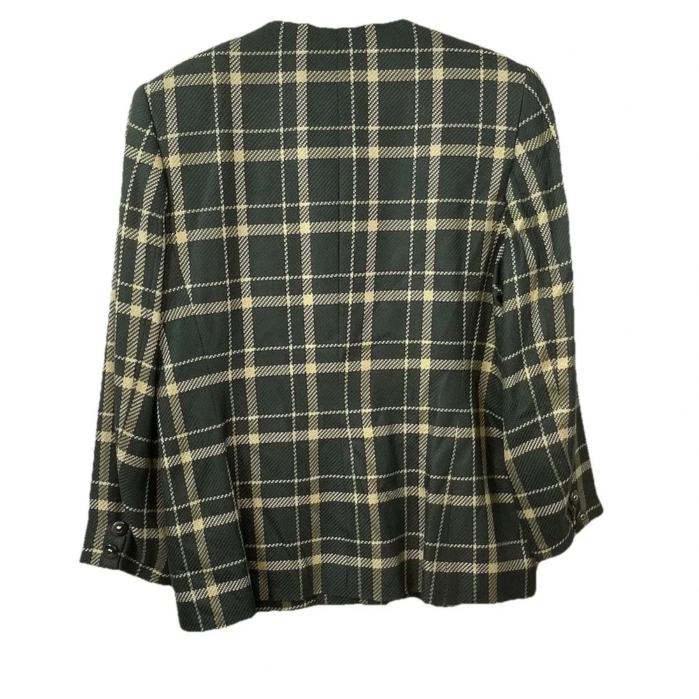 Casual Corner Womens  Vintage‎ 2 PC Rayon Skirt Suit Size 14 Green Beige Plaid
